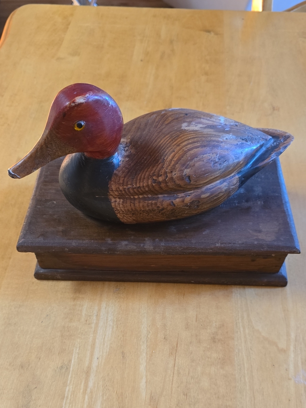 Rustic Red-Headed Wooden Duck Décor/curio Box
